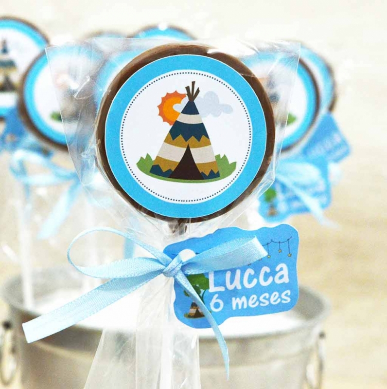 Pirulito de Chocolate Aniversário Vila Cruzeiro - Pirulito de Chocolate Decorado